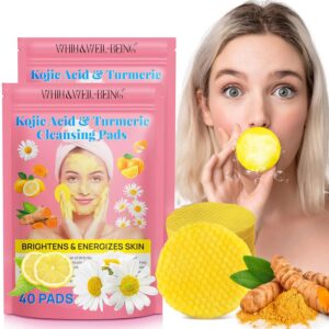 WHLH & WELL-BEING Turmeric Kojic Acid Cleansing Pads with Vitamin B5, Vitamin C, Kojic Acid and Turmeric Cleansing Pads for Face (2PACK)
