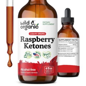 Wild & Organic Raspberry Ketones Liquid Drops - Vegan Raspberry Ketones Supplement for Overall Well-Being - 5-Month Supply - Non-GMO, No Alcohol & Sugar - 4 fl oz