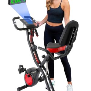 YYFITT 3-IN-1 Exercise Bike with Luminous Digits Display | Folding Stationary Bikes for Home Seniors | Compact Workout Bike with Fully Support Backrest - Wider Seat - 16 Level...
