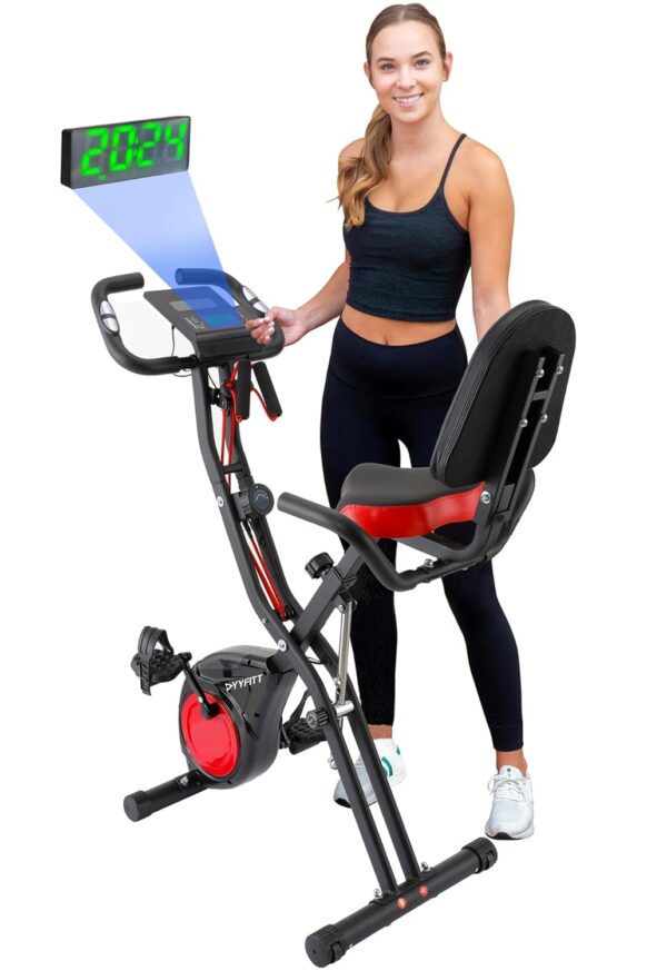 YYFITT 3-IN-1 Exercise Bike with Luminous Digits Display | Folding Stationary Bikes for Home Seniors | Compact Workout Bike with Fully Support Backrest - Wider Seat - 16 Level...