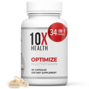 10X Health Optimize Methylated Multivitamin for Men & Women - 34 in 1 Formula with 800 mcg of Vitamin B12, Vitamin E, 5-MTHF, B Complex, NAC, Magnesium & Zinc Multivitamins - 90...