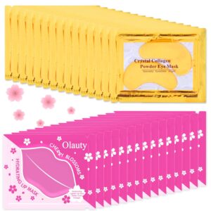 30 Pairs 24K Gold Eye Masks & Lip Masks, Crystal Collagen Gel Under Eye Patches for Puffy Eye, Moisturizing Cooling Skin Care Lip Eyes Patches for Puffiness and Dark Circles
