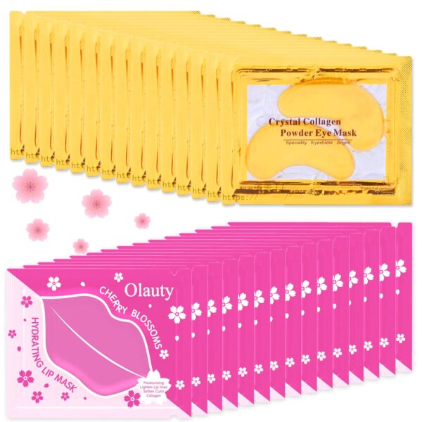 30 Pairs 24K Gold Eye Masks & Lip Masks, Crystal Collagen Gel Under Eye Patches for Puffy Eye, Moisturizing Cooling Skin Care Lip Eyes Patches for Puffiness and Dark Circles