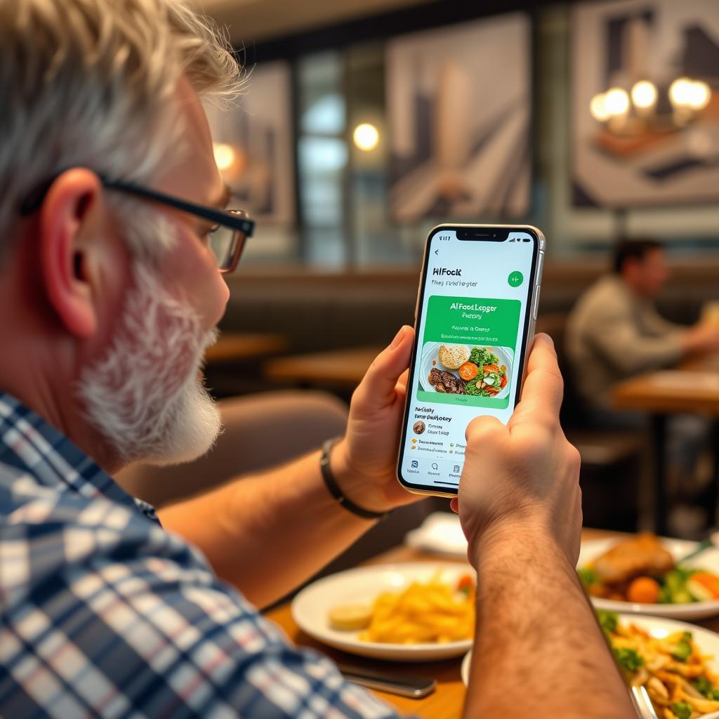 AIFoodLogger user Michael tracking his meal AIFoodLogger user Michael tracking his meal