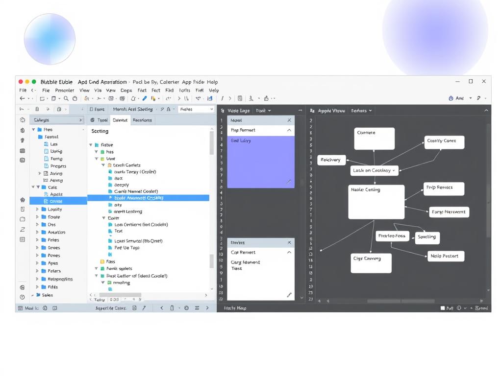 Bubble interface showing app building with visual programming elements for No-Code Tools for Quick Task Completion