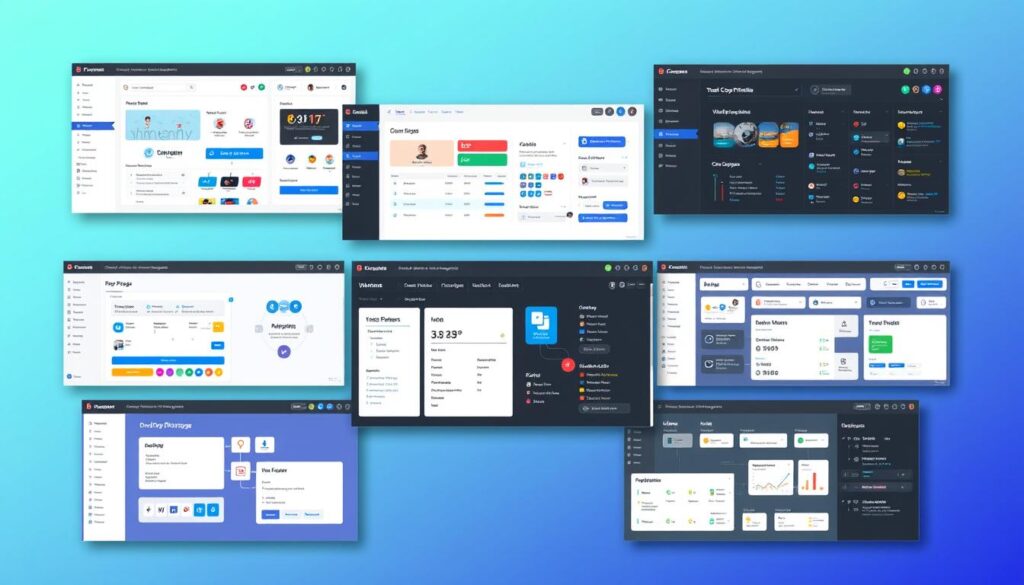 Collection of no-code tools interfaces showing drag-and-drop functionality for No-Code Tools for Quick Task Completion