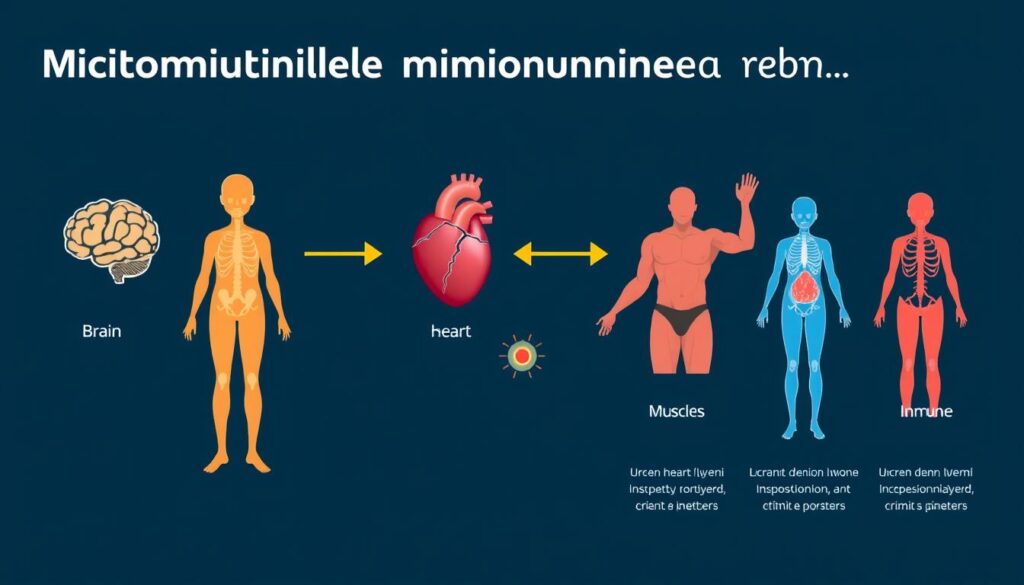 Infographic showing the wide-ranging benefits of mitochondrial supplements across different body systems