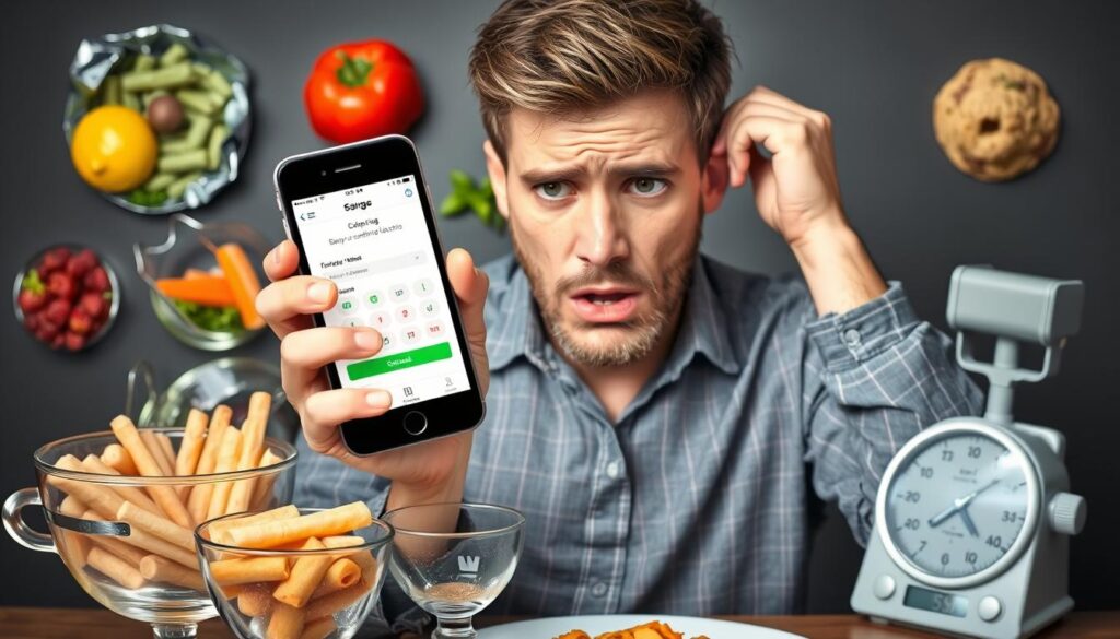 Person struggling with traditional calorie tracking methods