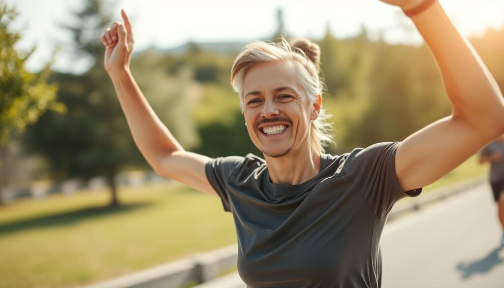 Person with visibly improved energy and vitality after using mitochondrial supplements