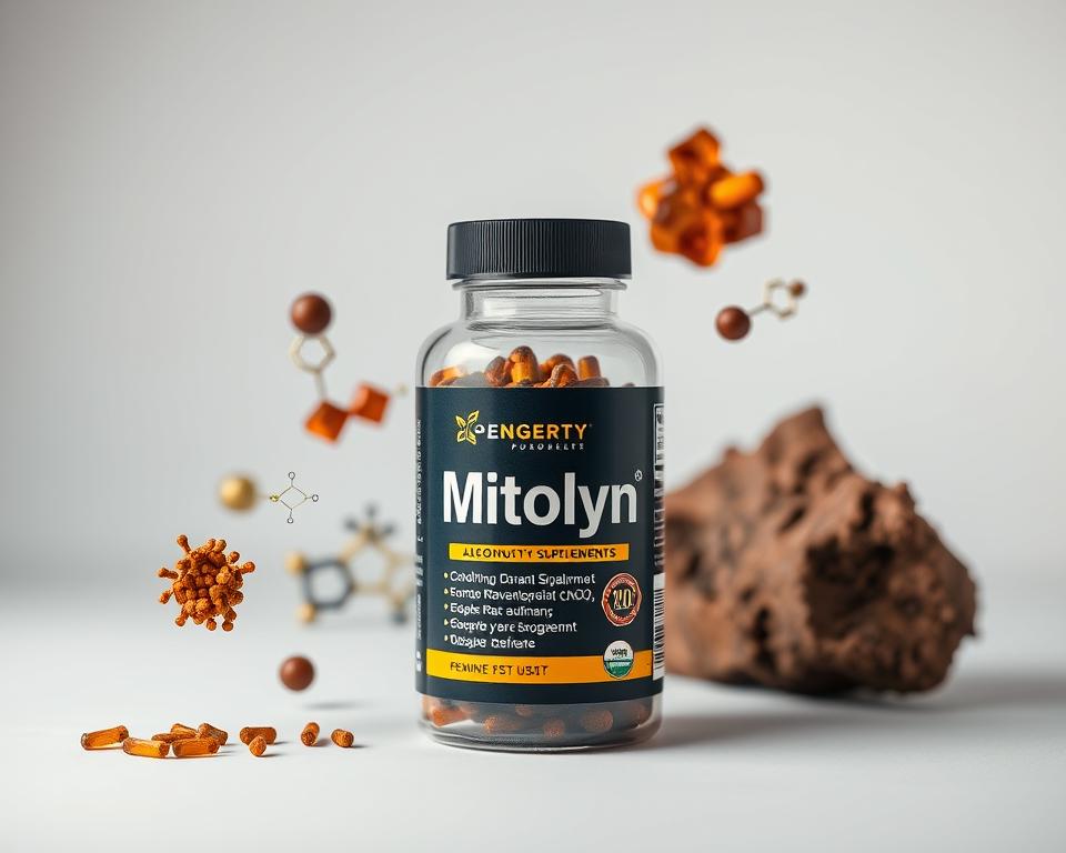Visual representation of Mitolyn's key ingredients for mitochondrial supplements with scientific annotations