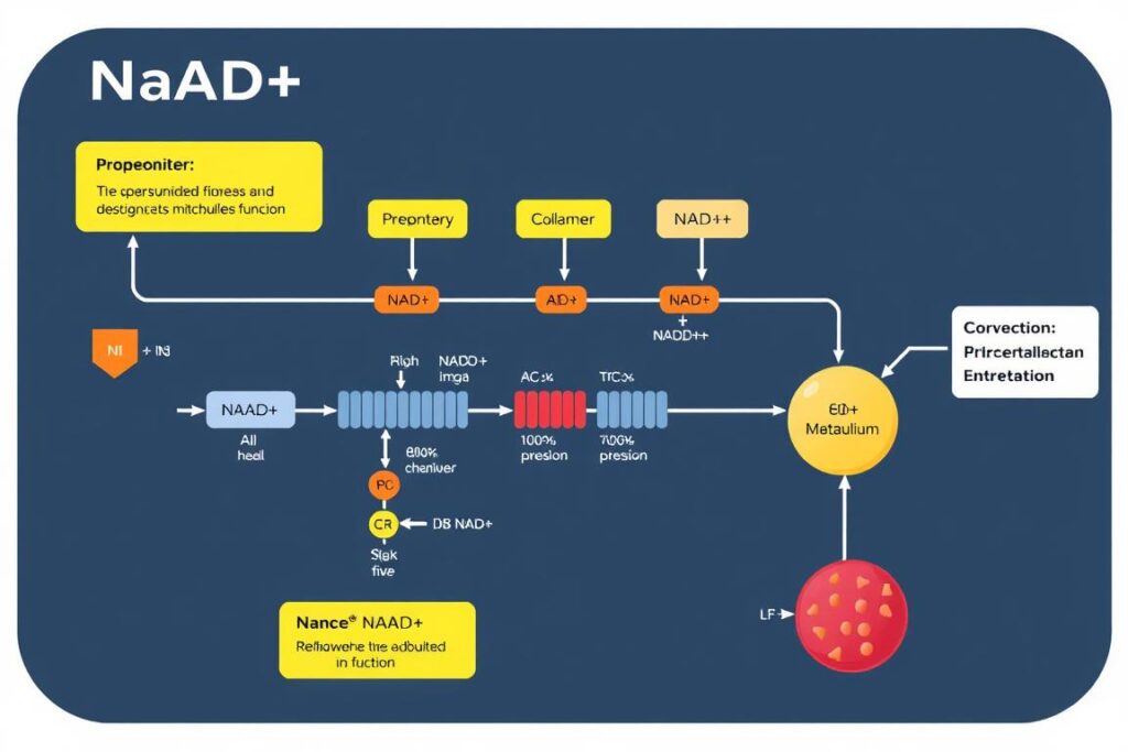 Visualization of how NAD+ precursors in mitochondrial supplements restore cellular energy pathways