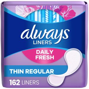 Always Thin Daily Panty Liners for Women, Light Absorbency, Unscented, 162 Count (Packaging May Vary)