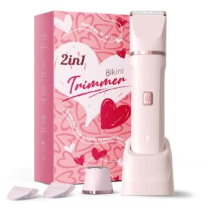 Bikini Trimmer for Women - Painless Electric Razors for Silk Skin,Cordless Body Shaver for Trip,Replaceable Lady Facial Razor, IPX7 Waterproof&Easy Cleaning, Ceramic Blade, USB...