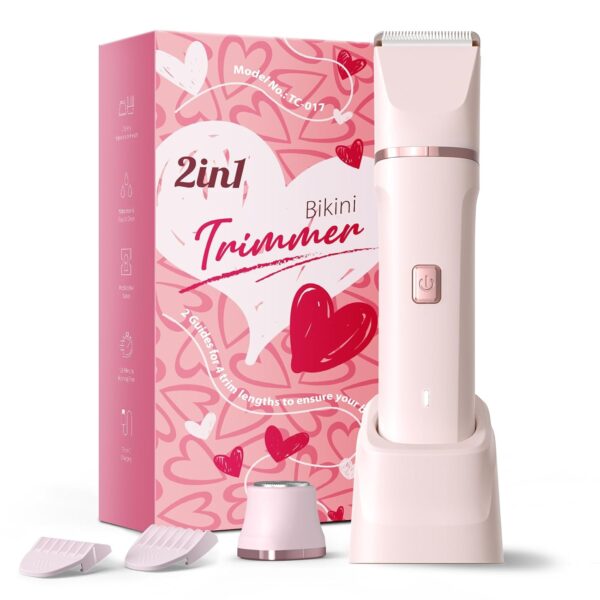 Bikini Trimmer for Women - Painless Electric Razors for Silk Skin,Cordless Body Shaver for Trip,Replaceable Lady Facial Razor, IPX7 Waterproof&Easy Cleaning, Ceramic Blade, USB...