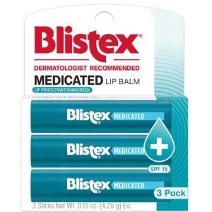 Blistex Medicated Lip Balm, 0.15 Ounce, 3 Count (Pack of 1) Prevent Dryness & Chapping, SPF 15 Sun Protection, Seals in Moisture, Hydrating Lip Balm, Easy Glide Formula for Full...