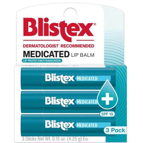 Blistex Medicated Lip Balm, 0.15 Ounce, 3 Count (Pack of 1) Prevent Dryness & Chapping, SPF 15 Sun Protection, Seals in Moisture, Hydrating Lip Balm, Easy Glide Formula for Full...