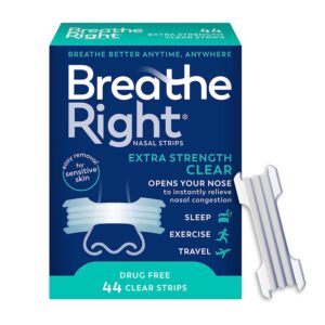 Breathe Right Nasal Strips | Extra Strength | Clear | For Sensitive Skin I Drug-Free Snoring Solution & Nasal Congestion Relief Caused by Colds & Allergies | 44 Count (Packaging...