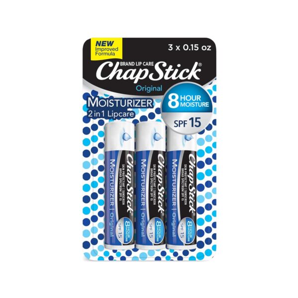 ChapStick Moisturizer Original Lip Balm Tubes, SPF 15 and Skin Protectant - 0.15 Oz, 3 Count (Pack of 1)
