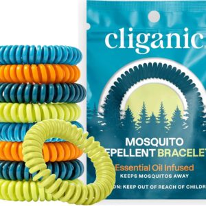 Cliganic 10 Pack Mosquito Repellent Bracelets, DEET-Free Bands, Individually Wrapped (Packaging May Vary)