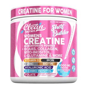 Creatine for Women | Creatine Monohydrate + BCAA Powder Myo-Inositol Collagen Biotin Hyaluronic Acid Folate L Glutamine Vitamin D3 Iron Zinc D-Chiro-Maca Digestion Shelf Builder...