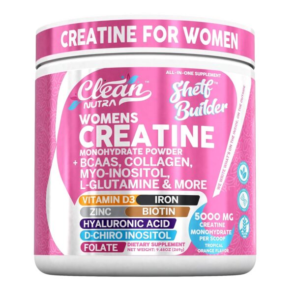 Creatine for Women | Creatine Monohydrate + BCAA Powder Myo-Inositol Collagen Biotin Hyaluronic Acid Folate L Glutamine Vitamin D3 Iron Zinc D-Chiro-Maca Digestion Shelf Builder...