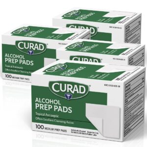 CURAD Alcohol Prep Pads (Pack of 4 Boxes) | 400 Pieces of Medium Isopropyl Alcohol Wipes Individually Wrapped | First Aid Alcohol Swabs for Cuts & Scrapes | Medical Alcohol Pads...