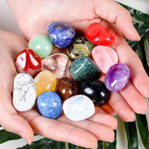 DUQGUHO 15 Pcs Natural Crystals Bulk Tumbled Stones Polished Irregular Quartz Crystal Set Chakra Colored Rocks Gemstones Vase Filler Landscape Bottom Decoration Energy Reiki...