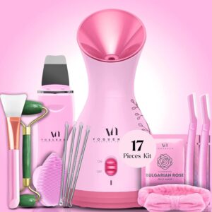 Facial Steamer Spa Kit with Complimentary 17 Skin Care Tools | Face Steamer for Facial Deep Cleaning with Towel Warmer & Humidifier Mode| Self Care Gifts for Women, Spa Gifts,...