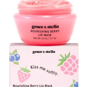 Grace & Stella Award Winning Lip Plumper Nourishing Berry Lip Mask - Lip Balm Hydrating - Lip Moisturizer For Very Dry Lips - Overnight Lip Mask & Lip Treatment & Lip Sleeping...