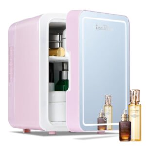 Iceblue Skincare Fridge with Dimmable LED Light Mirror, 4L Compact Makeup Refrigerator for Bedroom, Car, Office & Dorm, Pink Mini Fridge for Beauty Essentials & Beverages(Pink)