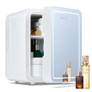 Iceblue Skincare Fridge with Dimmable LED Light Mirror, 4L Compact Small Fridge for Bedroom, Car, Office & Dorm, Mini skincare fridge for Beauty Essentials & Beverages(White)