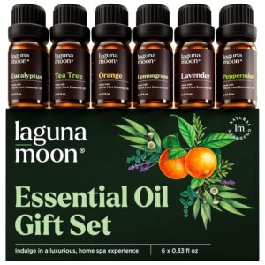 Lagunamoon Essential Oils Set - Top 6 Blends for Diffusers, Home Care, Candle Making Scents, Fragrance, Aromatherapy, Humidifiers, Gifts - Peppermint, Tea Tree, Lavender,...