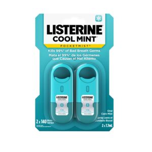 Listerine Cool Mint Pocketmist, Oral Care Mist for Fresh Breath, Non-Aerosol Sugar-Free Bad Breath Refresher Spray to Kill 99% of Bad Breath Germs, Portable, Cool Mint Flavor, 2...