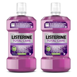 Listerine Total Care Anticavity Fluoride Mouthwash, 6 Benefits in 1 Oral Rinse Helps Kill 99% of Bad Breath Germs, Prevents Cavities, Strengthens Teeth, Fresh Mint, Twin Pack, 2...
