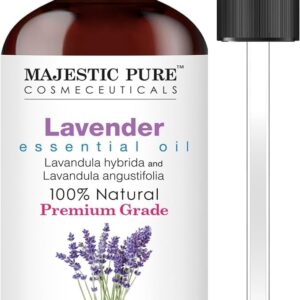 Majestic Pure Lavender Essential Oil with Glass Dropper | 100% Pure and Natural Lavender Oil | Premium Grade Essential Oils for Diffusers, Skin, Aromatherapy, Massage | 4 Fl Oz
