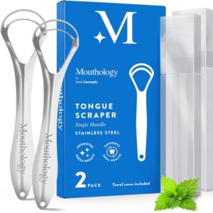 Mouthology Tongue Scraper for Adults (2 Pack), Reduce Bad Breath, Metal Tongue Scraper, Tongue Cleaner, Tongue Scraper, Stainless Steel Tongue Scraper, Tongue Cleaner for...