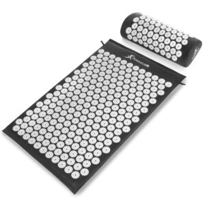 ProsourceFit Acupressure Mat and Pillow Set for Back/Neck Pain Relief and Muscle Relaxation, Large - Black/Aqua