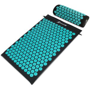 ProsourceFit Acupressure Mat and Pillow Set for Back/Neck Pain Relief and Muscle Relaxation, Large - Black/Aqua
