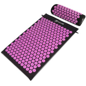 ProsourceFit Acupressure Mat and Pillow Set for Back/Neck Pain Relief and Muscle Relaxation, Large - Black/Aqua