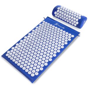 ProsourceFit Acupressure Mat and Pillow Set for Back/Neck Pain Relief and Muscle Relaxation, Large - Black/Aqua