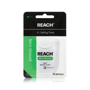REACH Waxed Dental Floss, Mint, Plaque Remover for Teeth, Shred Resistant, Floss Slides Smoothly, Easy to Use, Waxed, Deep Cleaning Teeth, Oral Care, PFAS Free, for Adults &...