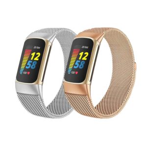 Replacement Band Compatible with Fitbit Charge 5 Bands/Fitbit Charge 6 Bands for Women Men, Metal Mesh Milanese Loop Adjustable Strap Replacement for Fitbit Charge 6/Charge 5...