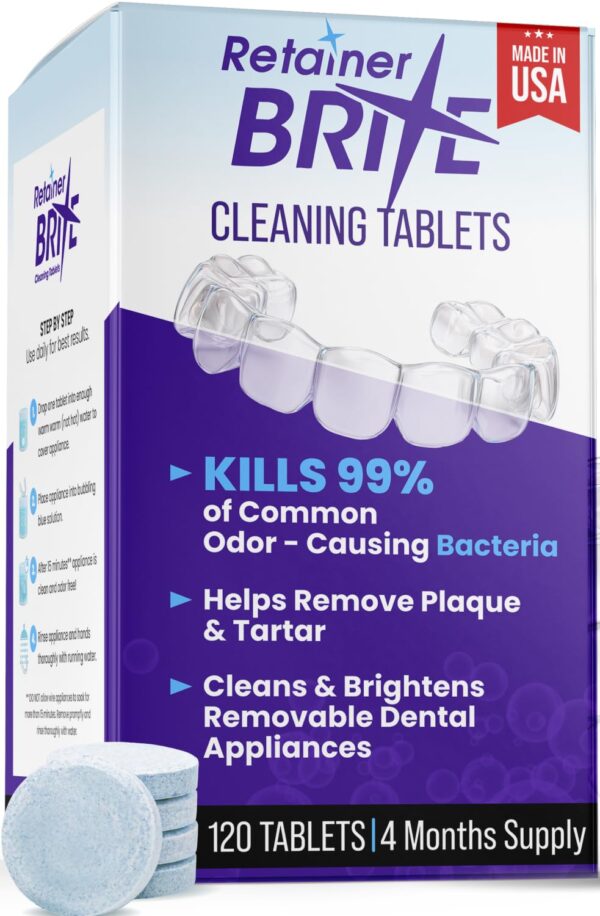 Retainer Brite - Retainer Cleaner Tablets for Invisalign, Mouth Guard Cleaner, Night Guard Cleaner and More. Cleaning Tablets for Ultrasonic Cleaners. 120 Tablets - 4 Month...