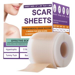 Silicone Scar Sheets,Silicone Scar Tape,Scar Tape For Surgical Scars,Silicone Scar Removal Strips For Surgical,C-Section,Tummy Tuck,Keloid Scars(1.6"X 59" Roll-1.5M) Keloid Bump...