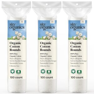 Sky Organics Organic Cotton Rounds for Sensitive Skin, 100% Pure GOTS Certified Organic for Beauty & Personal Care, 300 ct