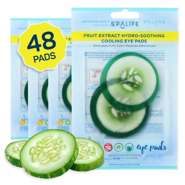 SpaLife Cooling Eye Pads - Korean Soothing Eye Pads for Dark Circles, Puffy Eyes, and Wrinkles - 48 Pads with Fruit + Vegetable Extracts - Revitalizing Hydrating Eye Pads for...