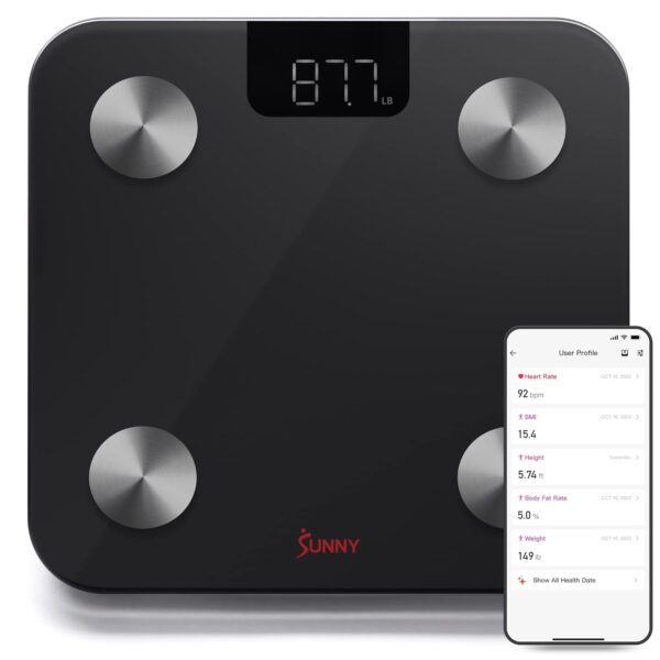 Sunny Health & Fitness 20 Metric Advanced Body Fat Composition BMI Scale with Health Tracker & Analyzer App - Smart Bathroom Scale for Body Weight, Metabolic Age, BMR, Fat Mass...