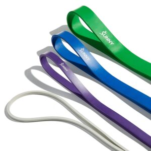 Sunny Health & Fitness Versatile Resistance Bands (Single or Combo Set) for Strength Training, Power Cage, Squat Rack, Home Gym, Body Stretching, Physical Therapy – 100, 140,...