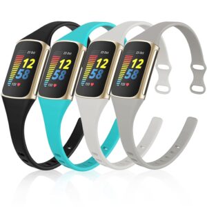 surundo Compatible with Fitbit Charge 6 Bands/Fitbit Charge 5 Bands - Slim Thin Narrow Soft Silicone Sport Strap Replacement Wristbands for Fitbit Charge 5/Charge 6 Advanced...