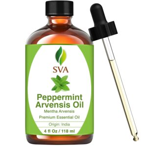 SVA Peppermint Essential Oil – 4 Fl Oz – 100% Natural Peppermint Oil - for Diffuser, Hair Care, Face, Skin Care, Aromatherapy, Scalp and Body Massage, Soap and Candle Making -...